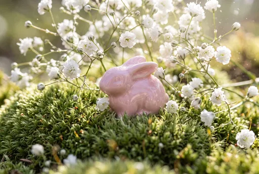 Pink Porcelain Bunny on Moss
