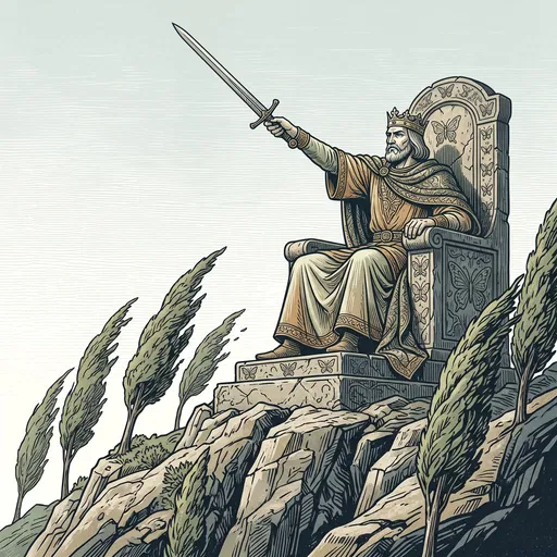 King with Sword on Stone Throne