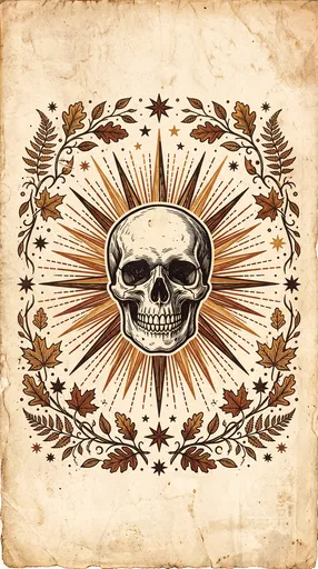 Vintage Skull Illustration with Autumn Leaves