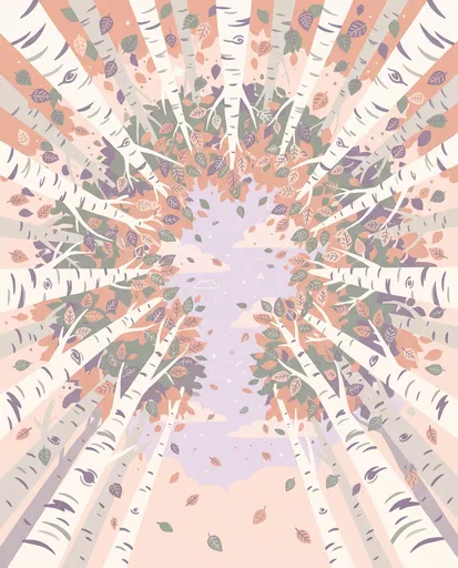Pastel Autumn Birch Canopy Illustration