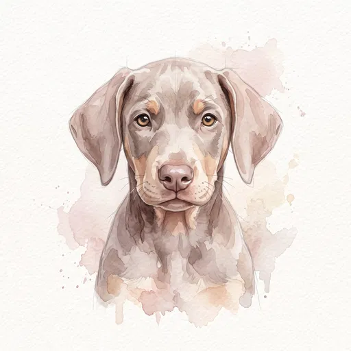 Watercolor Portrait of Fawn Doberman Puppy