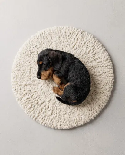 Sleeping Wirehaired Dachshund on Cream Rug