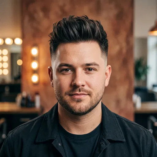 Man With Textured Quiff Hairstyle in Salon