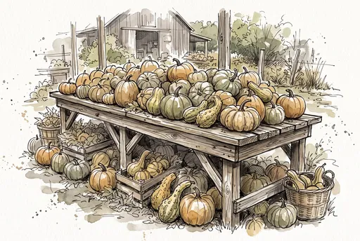 Watercolor Sketch of Harvest Pumpkin Table