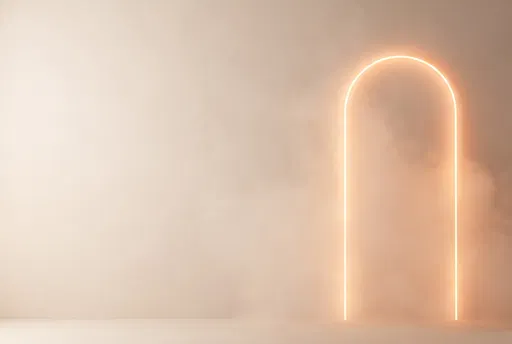 Glowing Neon Arch on Beige Background