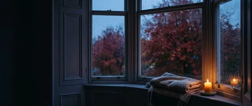 Cozy Rainy Autumn Bay Window at Dusk