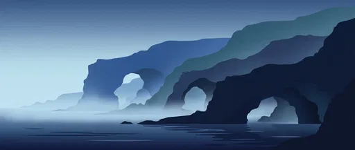 Minimalist Blue Coastal Cliffs and Sea Caves