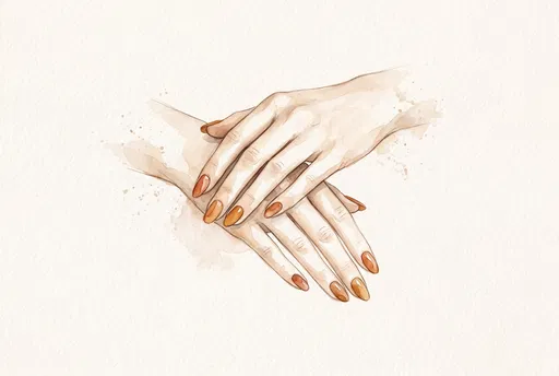 Watercolor Illustration of Overlapping Manicured Hands