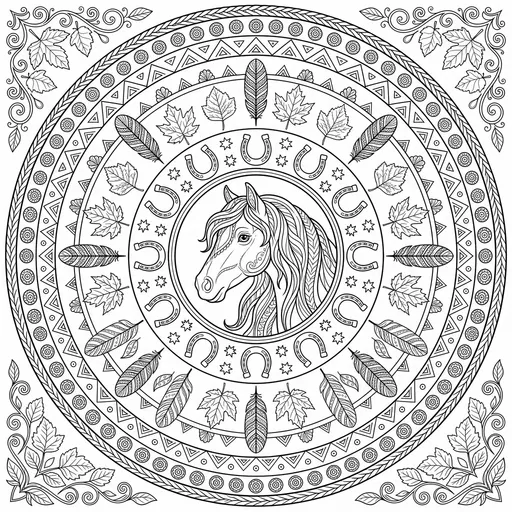 Horse Mandala Line Art Coloring Page