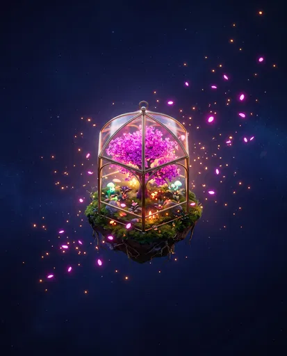 Floating Glass Terrarium With Cherry Blossom Tree