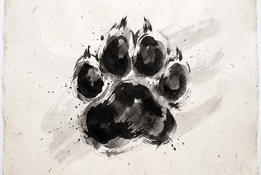 Sumi-e Black Ink Paw Print Illustration