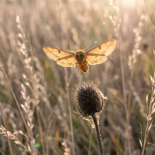 Moth Taking Flight in Golden Meadow