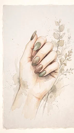 Watercolor Illustration of Sage and Taupe Manicure