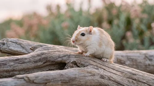 Cream and White Gerbil on Driftwood