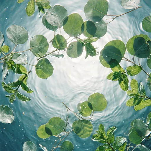 Eucalyptus and Mint Floating on Water