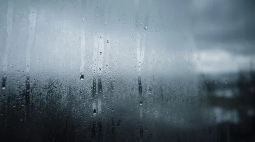 Raindrops on Steamy Fogged Window Glass