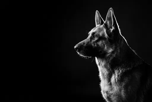 Black and White German Shepherd Profile Portrait