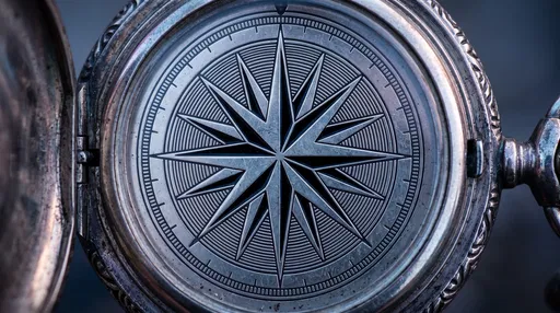 Macro Silver Vintage Pocket Compass Rose