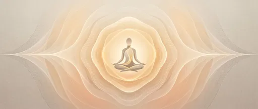 Abstract Meditating Figure with Radiating Golden Waves