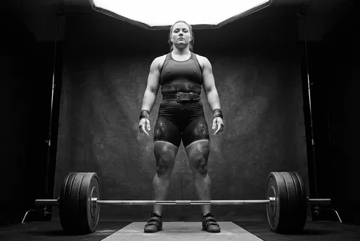 Monochrome Studio Portrait of Female Weightlifter