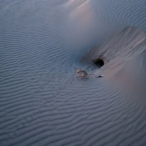 Jerboa Near Burrow in Twilight Dunes