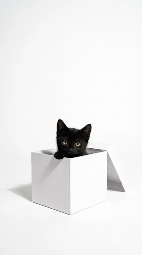 Black Kitten in White Gift Box