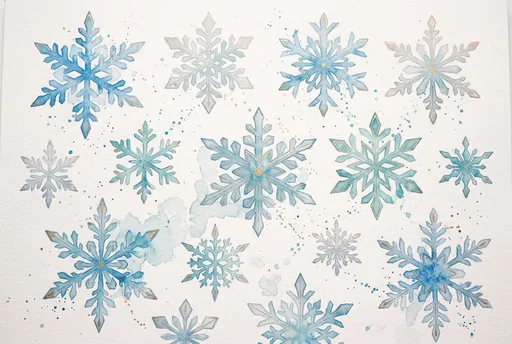 Watercolor Blue and Silver Snowflakes