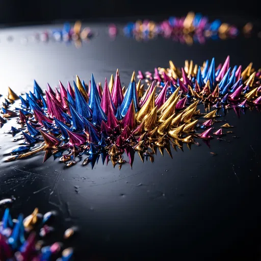 Colorful Metallic Ferrofluid Spikes Macro