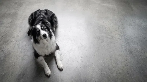 Black and White Dog on Concrete Floor