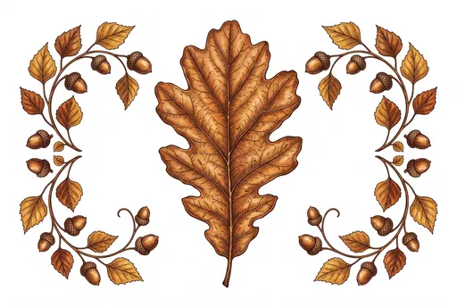 Vintage Botanical Autumn Oak Leaf Illustration