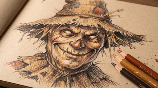 Colored Pencil Sketch of Grinning Scarecrow