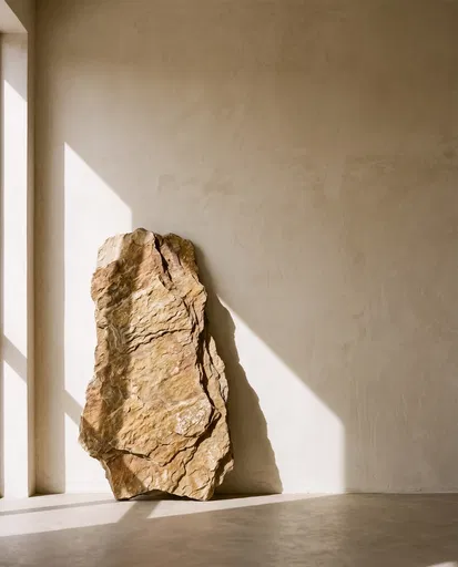 Raw Quartzite Slab Against Plaster Wall