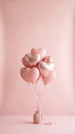 Blush Pink Heart Balloons in Ceramic Vase