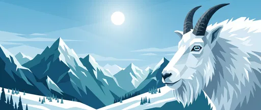 Geometric Mountain Goat in Alpine Landscape