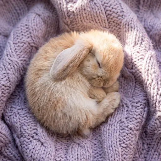 Sleeping Blonde Bunny on Lavender Blanket