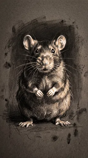 Charcoal and Chalk Sketch of Upright Rat