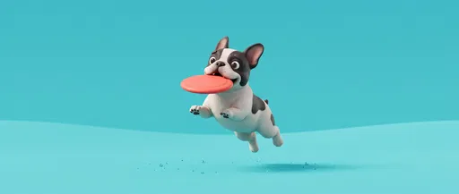 3D French Bulldog Catching Red Frisbee