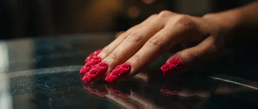 Hand With Red Quilted Nail Art