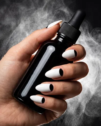 Manicured Hand Holding Black Dropper Bottle
