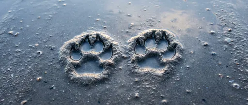 Canine Paw Prints in Wet Sand