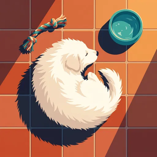 Sleeping White Puppy Flat Illustration
