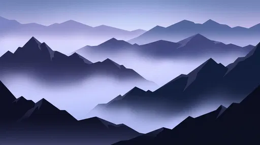 Minimalist Indigo Mountain Ridges in Mist