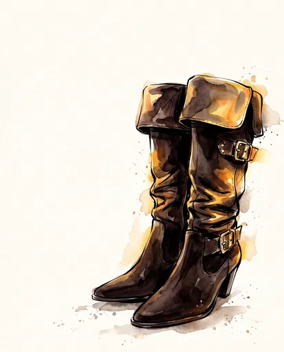 Watercolor Illustration of Brown Fold-Over Boots