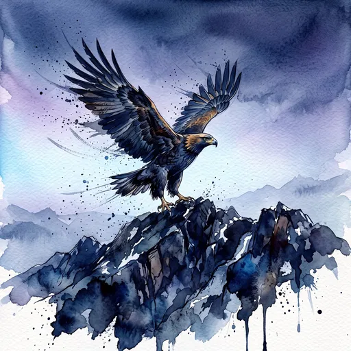 Watercolor Eagle Taking Flight on Mountain Peak