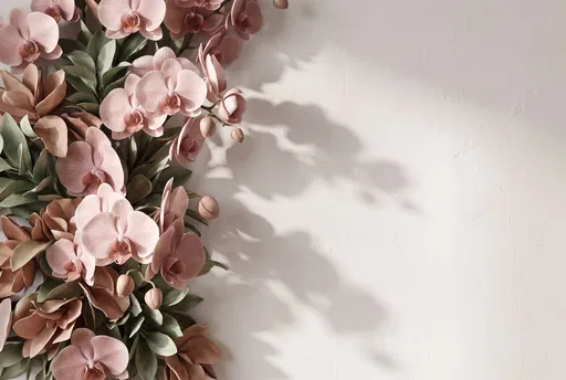 Blush Pink Orchids On Plaster Wall