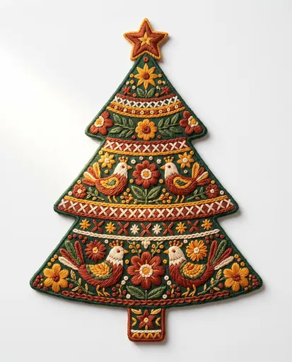 Folk Art Embroidered Christmas Tree