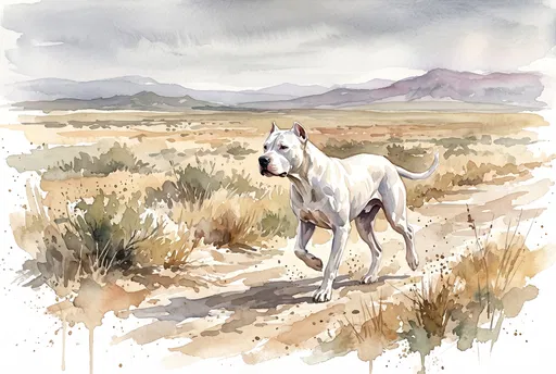 Watercolor Dogo Argentino Trotting in Pampas