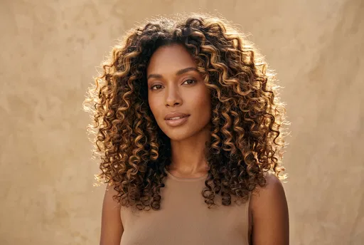 Woman With Voluminous Highlighted Curly Hair