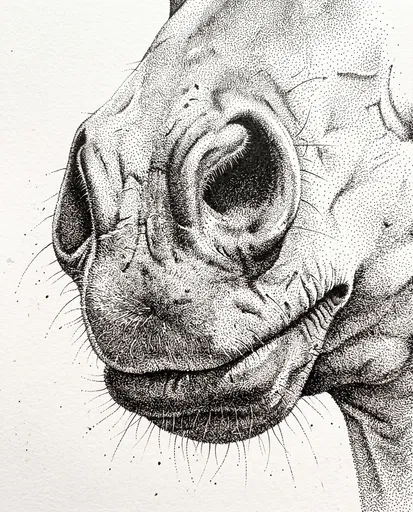 Stippled Ink Drawing of Horse Muzzle