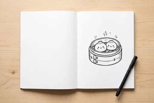Cute Dumpling Drawing in Open Sketchbook